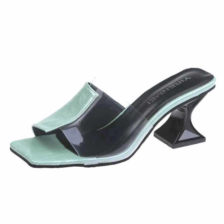 Women's Outdoor Slippers Fashionable All-matching Fairy Style Transparent Slippers Toe Chunky Heel High Heels