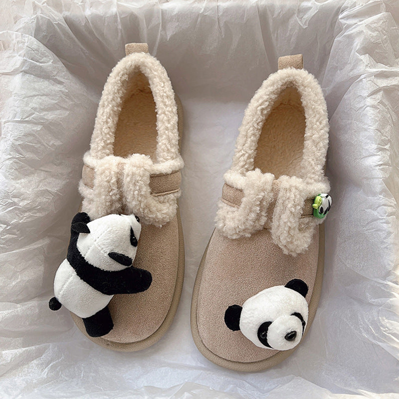 Cute Lamb Fleece-lined Thickened Cartoon Panda Cotton Shoes