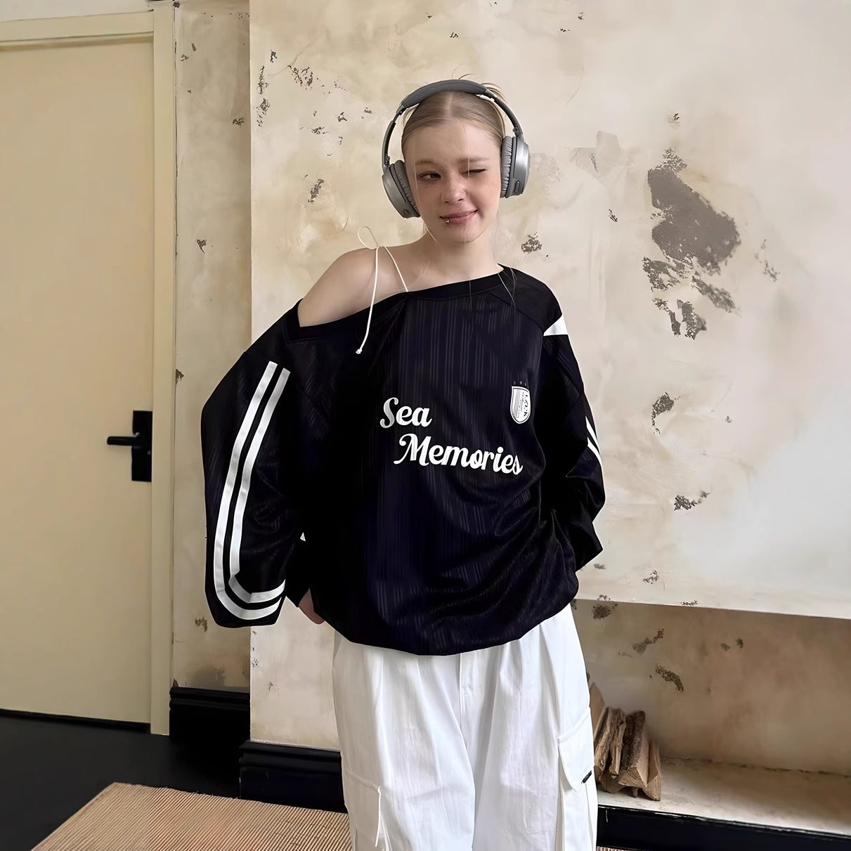 Amerikansk sweatshirt med skulderlangt ærme og bogstavtryk