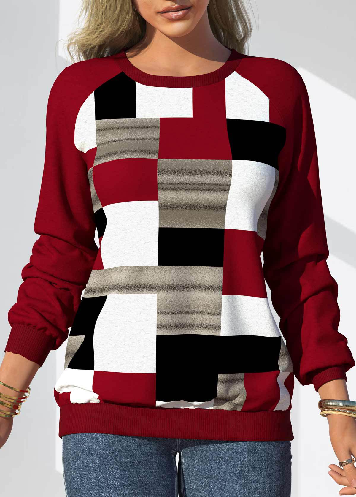 Dame Batikprint Rund Hals Raglan Afslappet Løs Sweatshirt