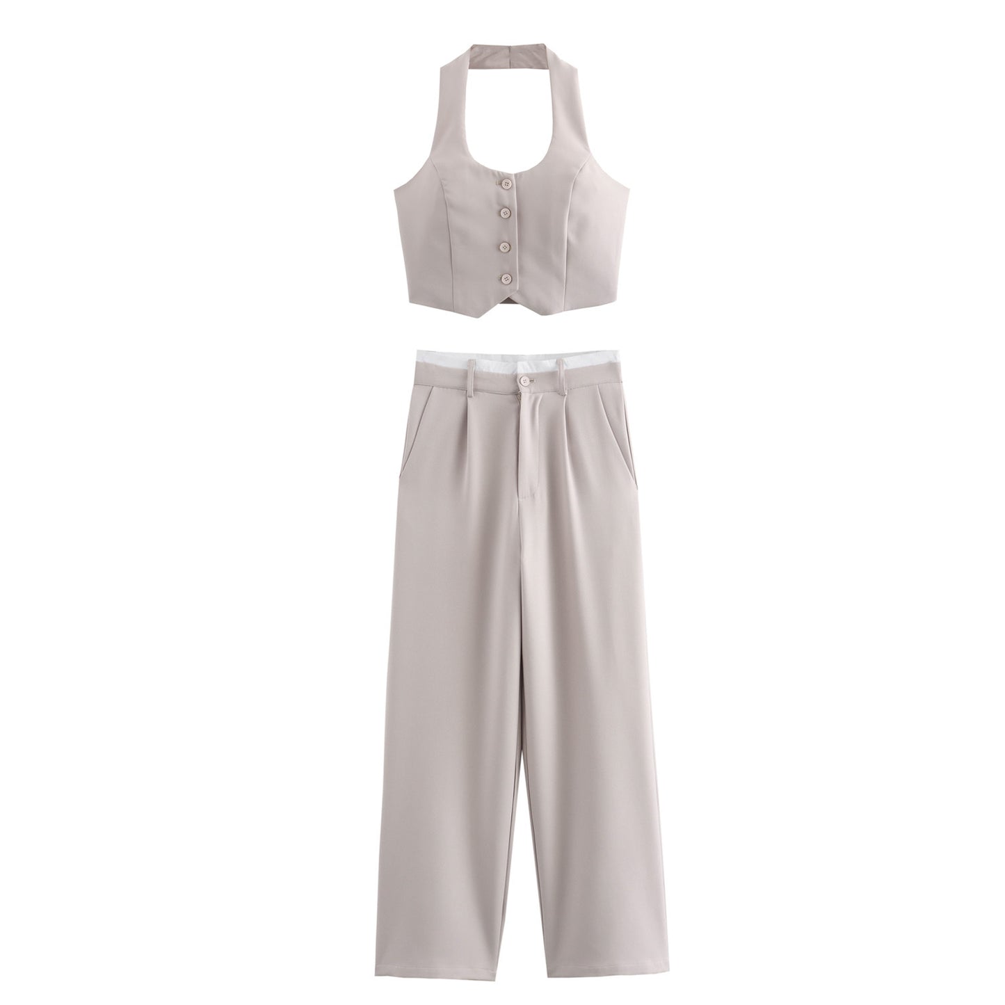 Women's Cut Halterneck Vest Trousers Suit