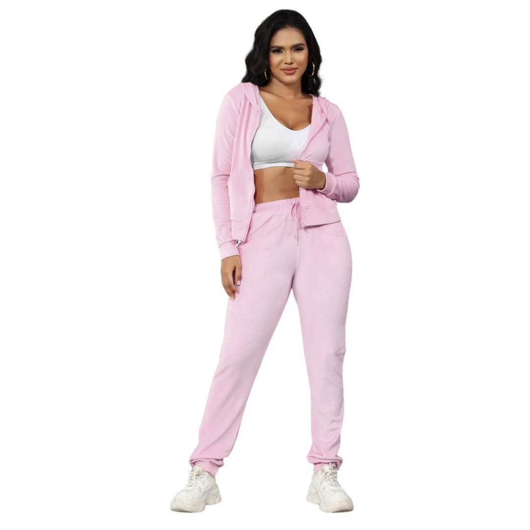 Stylish Casual Two-Piece Set With Golden Mink-Like Fleece And A Hood