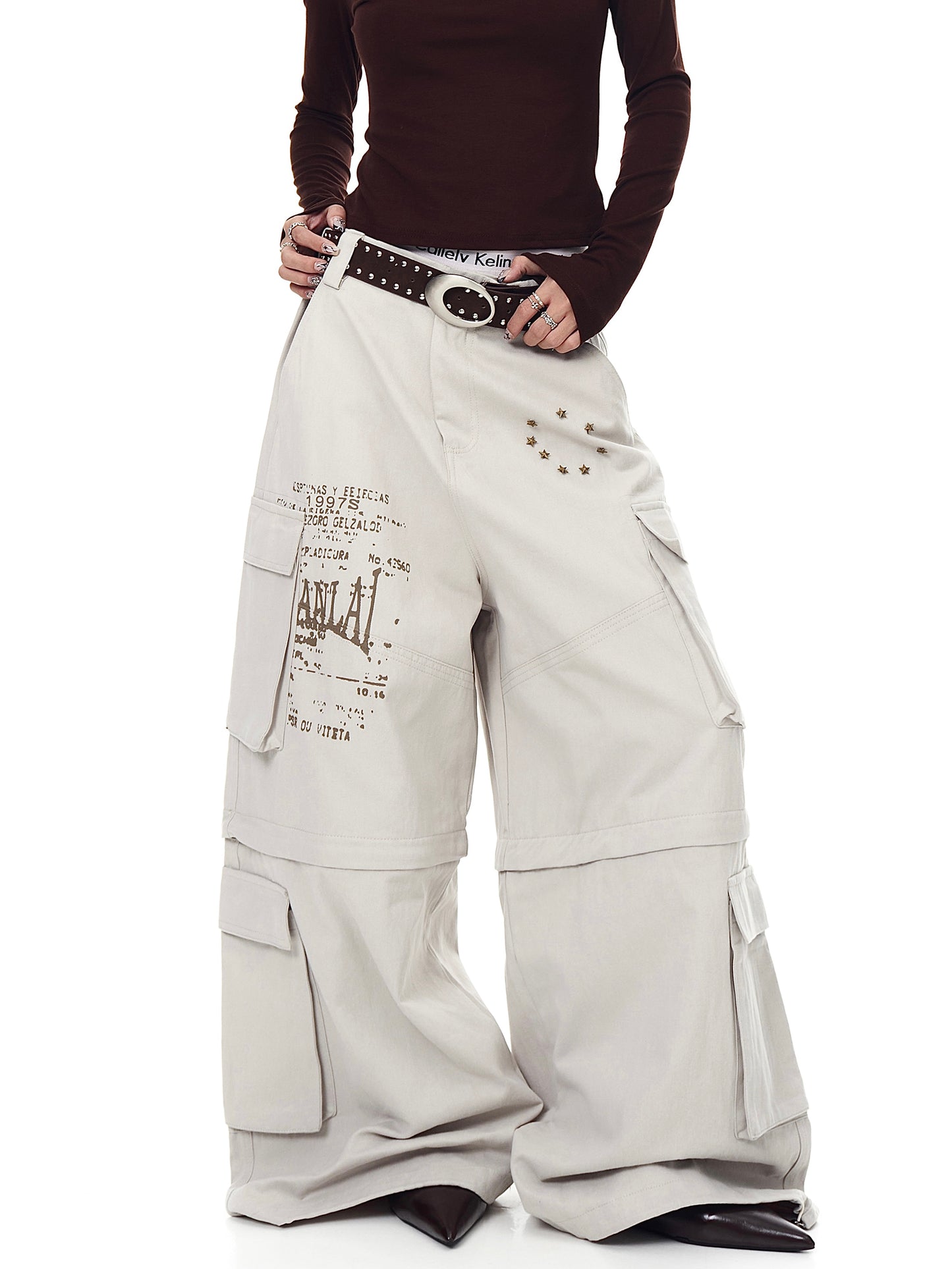 Removable Multi-pocket Cargo Pants Loose Wide-leg Pants