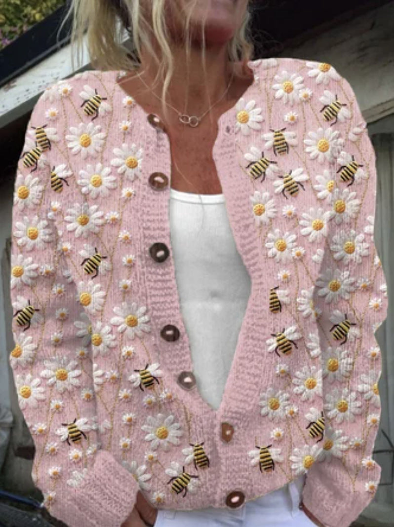 3D Digital Print Cardigan Strikket Frakke Damebeklædning