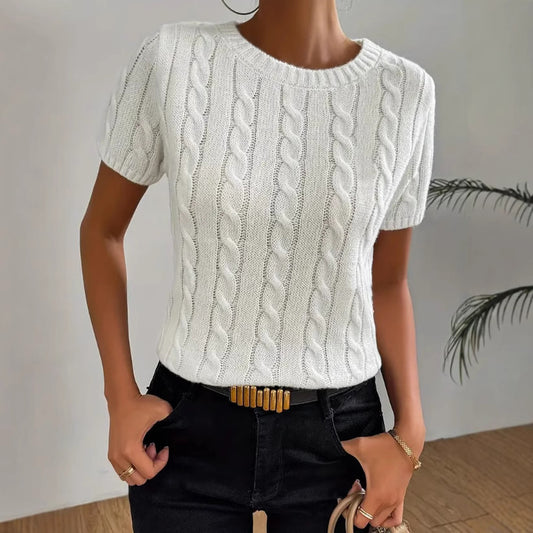Simple Round-neck Comfortable Rib Short Sleeve Pullover Sweater