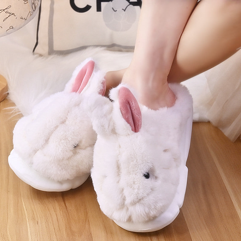 Fashionable Thick Bottom Baotou Tuo Cute Cartoon Rabbit Fur Slippers Female