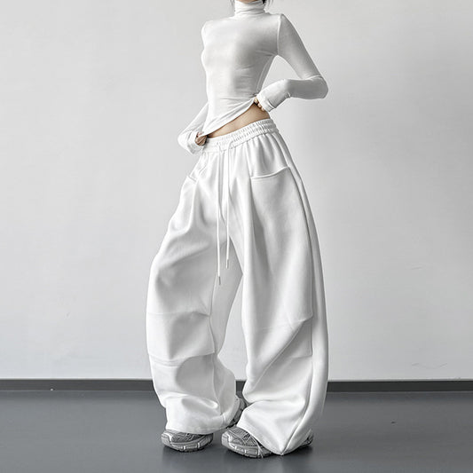 New Autumnwinter Women's White Work Pants With A Designer-style Drawstring