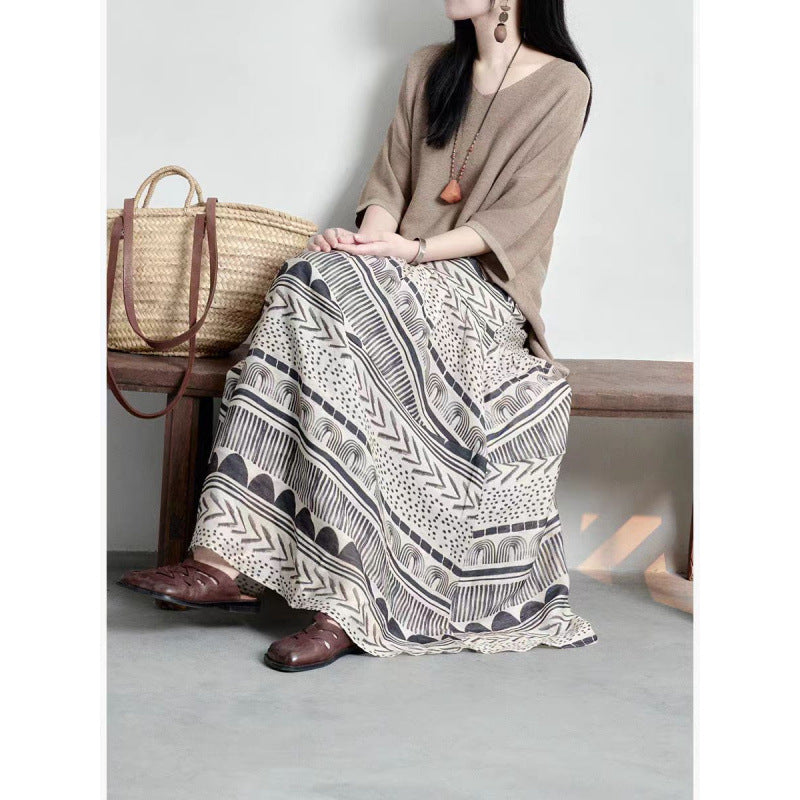 Color Contrast Patchwork Skirt Design Sense Niche Slimming Large Hem A- Line Dress