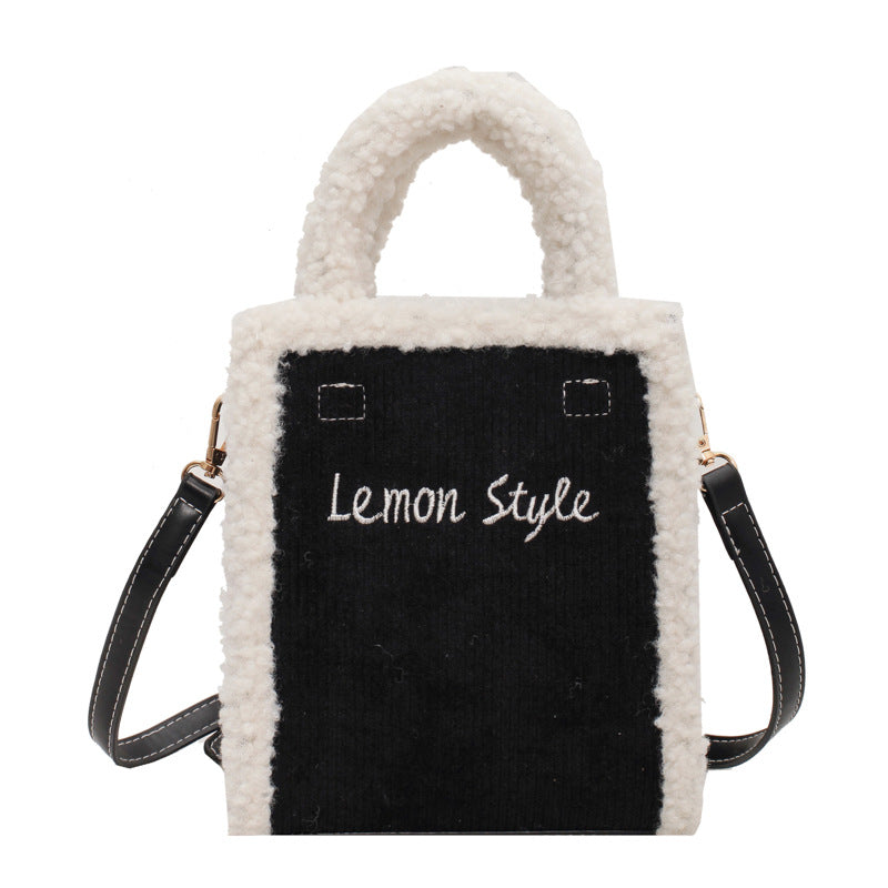 Cute Lamb Fleece Handbag Messenger Bag Letter