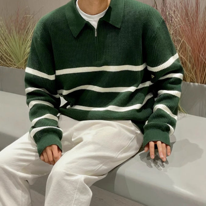 Casual Knitted Top With Half Zip Loose-Fit Mens Jacket