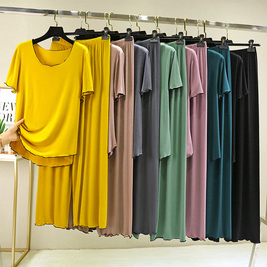 Womens Casual Loose Plus-Size Short-Sleeve Pants Set