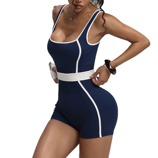 Contrast Color Vest Yoga Jumpsuit Women's Fitness Sports One-piece Shorts