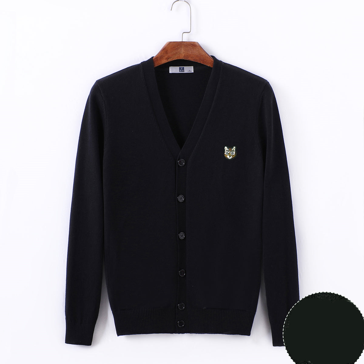 Chinese Style Crane Embroidery Knit Thin Cardigan Men'S Sweater V-Neck Top