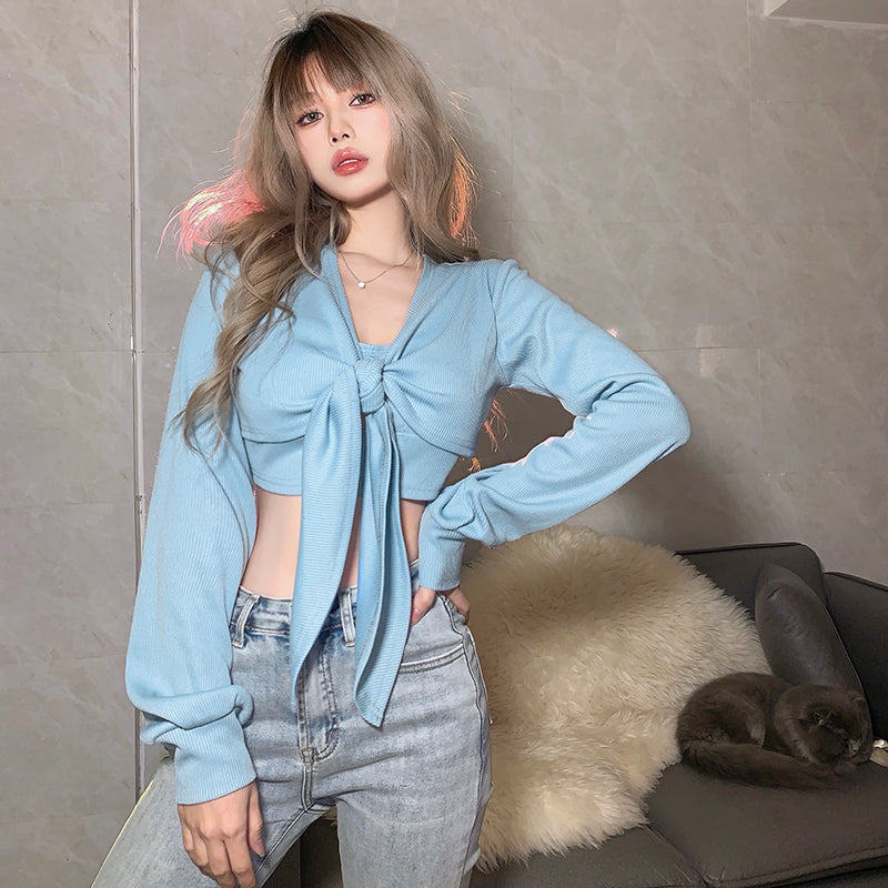 Women's Short Temperament Long Sleeve Knitted Sweater