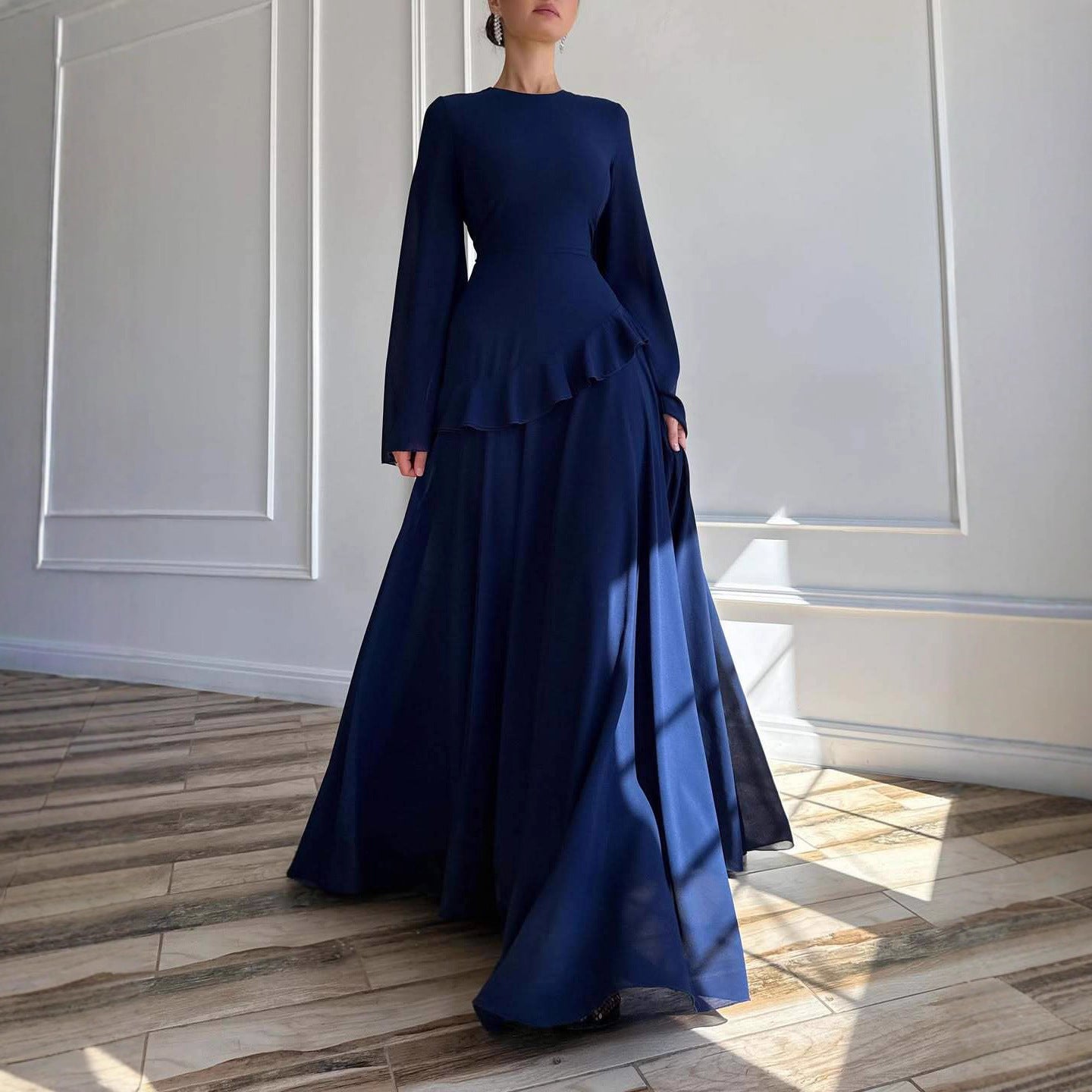 Women's Crew Neck Slim-fit Long-sleeve Dress