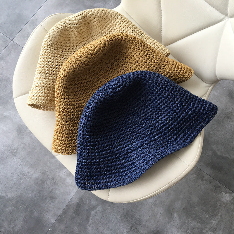 Women's Straw Hat Foldable Rolled Edge Small Brim Sunshade
