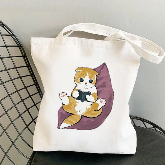 Cat Printed Canvas Bag Creative Individual Shoulder