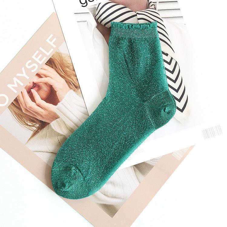 Women's Lace Candy Silver Silk Glitter Socks