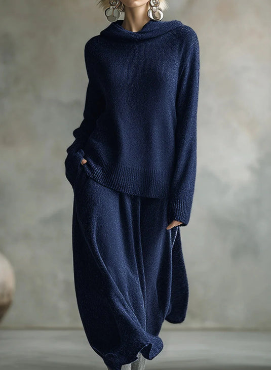 Women's Solid Color Long Sleeve Loose Hooded Top High Waist Casual A-Line Skirt Set