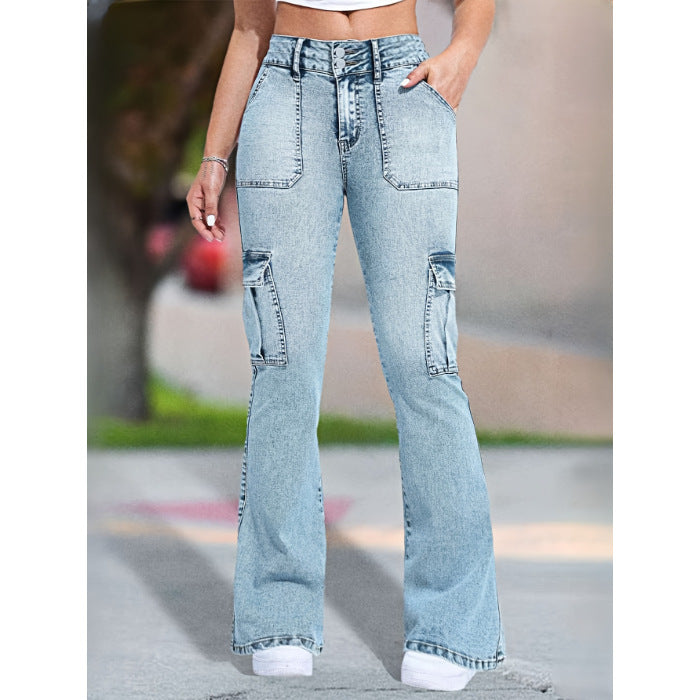 Plus-size Womens Workwear Denim Jeans Casual Straight-leg Style