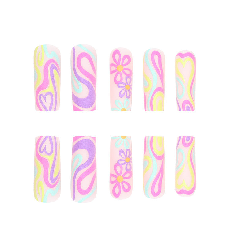 European And American Multi-color Lines Flower Graffiti Nail