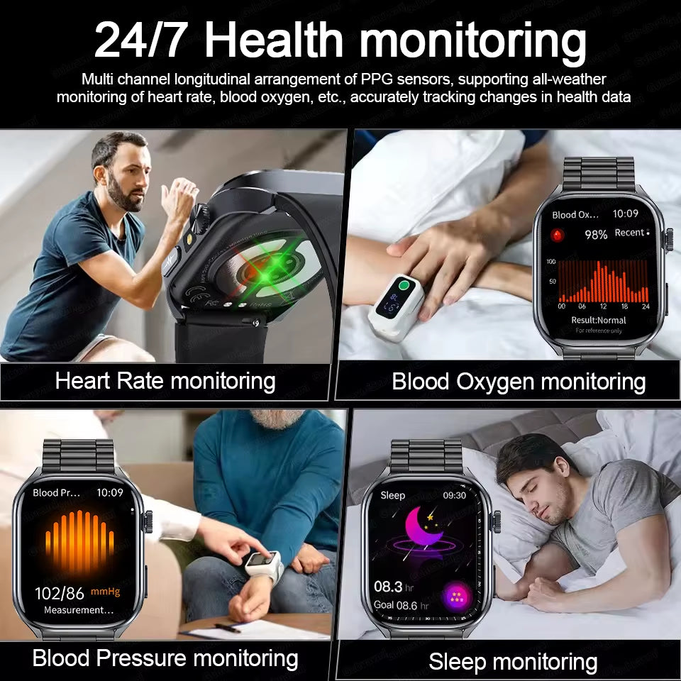 2025 New ECG+PPG AI Healthy Diagnose Smart Watch Men Blood Lipid Uric Acid BT Call Flashlight Blood Pressure Health Smartwatch
