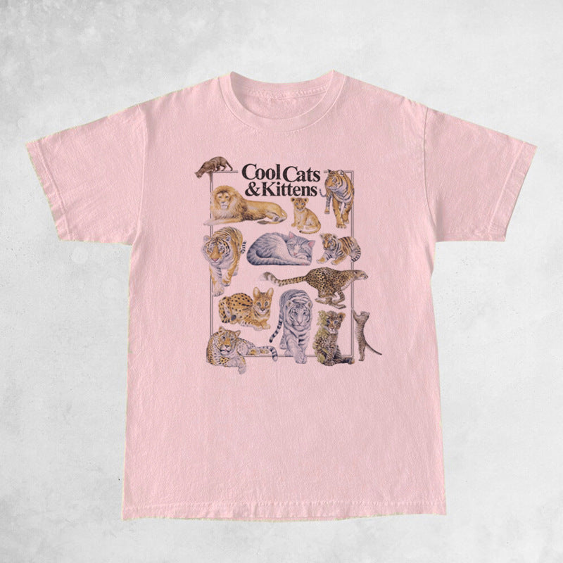 Printet Cool Cat Vintage T-shirt Unisex