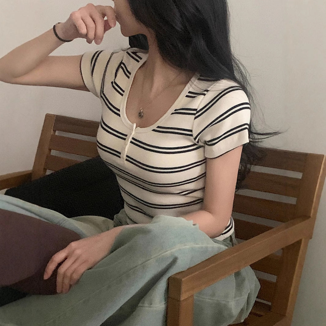 Korean Simple Casual Elegant Slimming Hot Girl Top