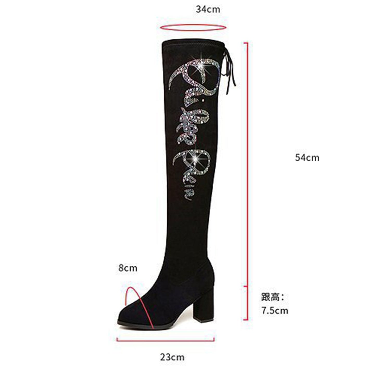 Autumn And Winter Round Toe Rhinestone High Heel Boots