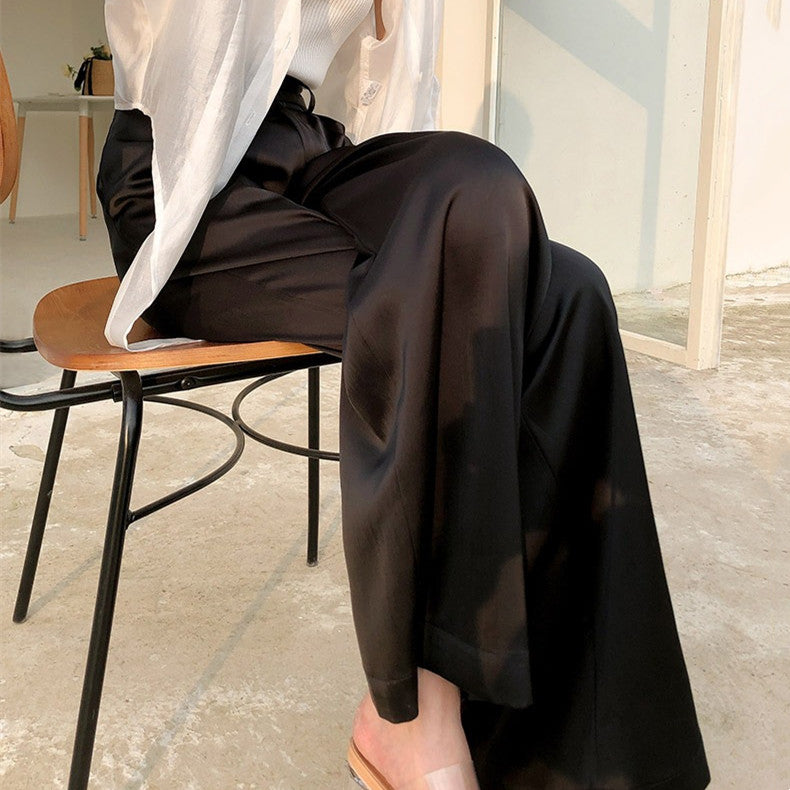 Women's Fashion Casual Solid Color High Waist Draped Wide Leg Pants
