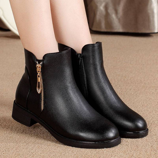 Women's Thick-heeled Non-slip Round Toe Soft-soled Martin Boots