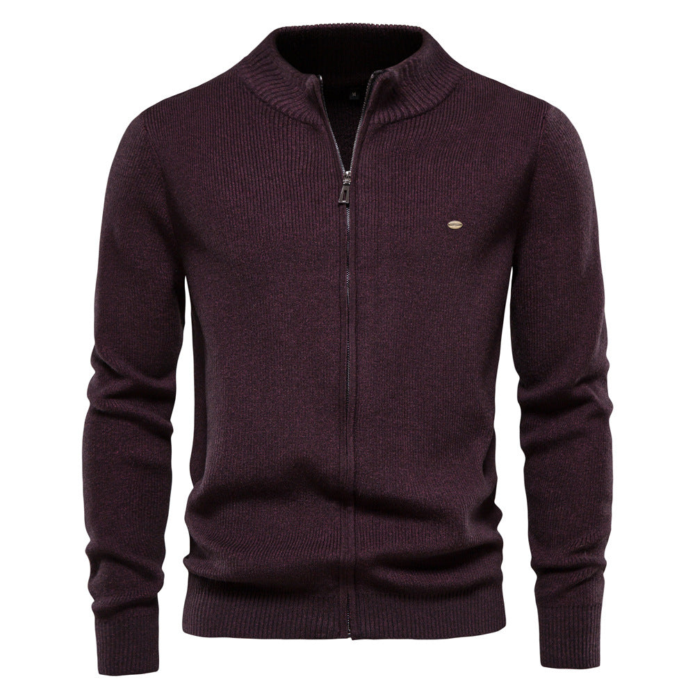 Men's Zipper Solid Color Sweater