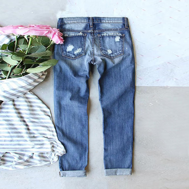Vaskede mid-waist straight jeans til kvinder