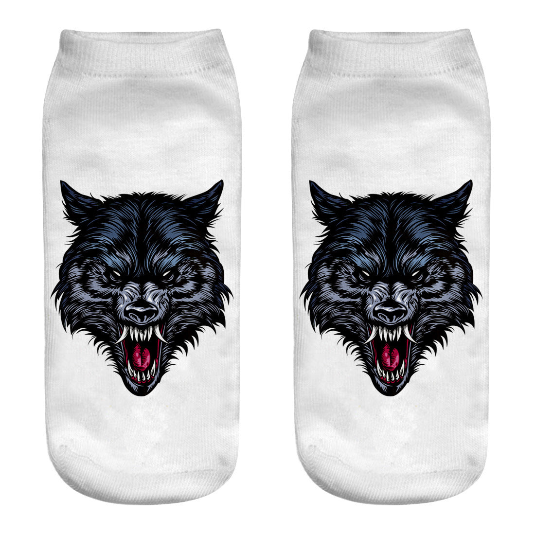 Printed Women's Socks Wolf Head 3D Printing Short Socks Creative Intention