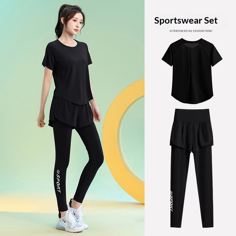 Sports Leisure Set Short Sleeve Fitness Pants Women Slim And Slimming
