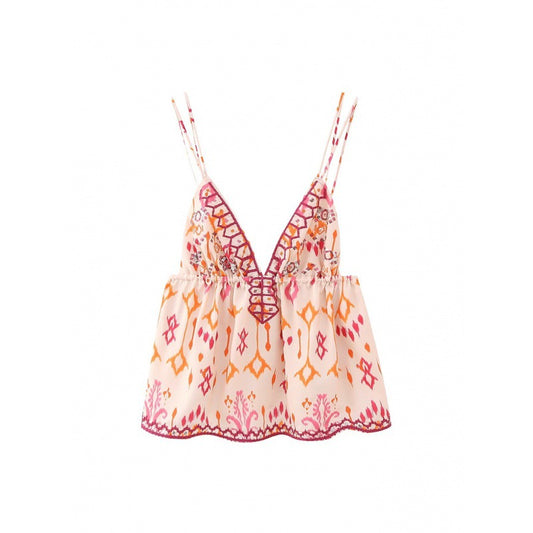 V-neck Brace Sequin Embroidery Decoration Spaghetti-strap Camisole Top