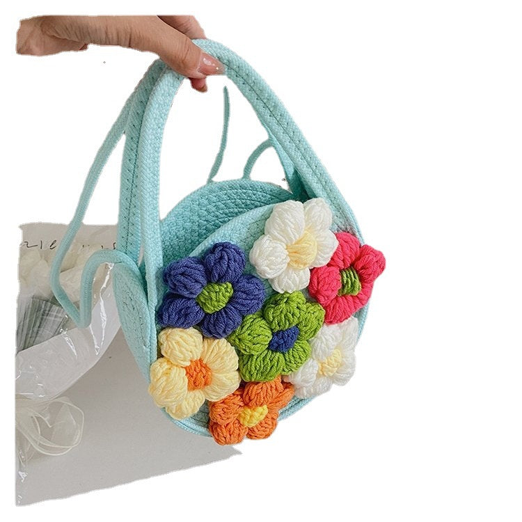 Summer New Cotton String Women's Woven Bag Flower Bag Fresh One-shoulder Portable