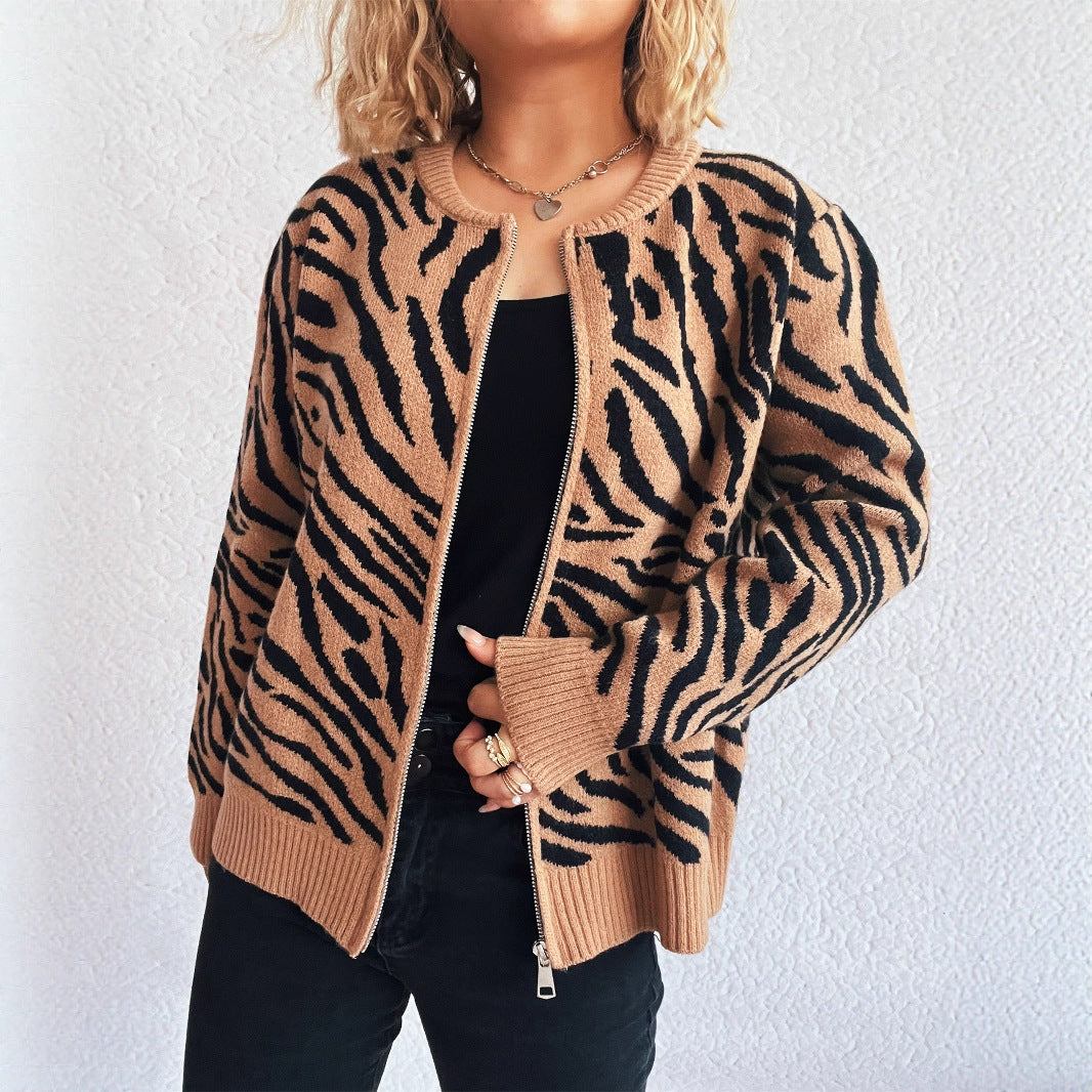 Color Block Zebra Stripes Round Neck Fashion Leisure Commute Women's Sweater