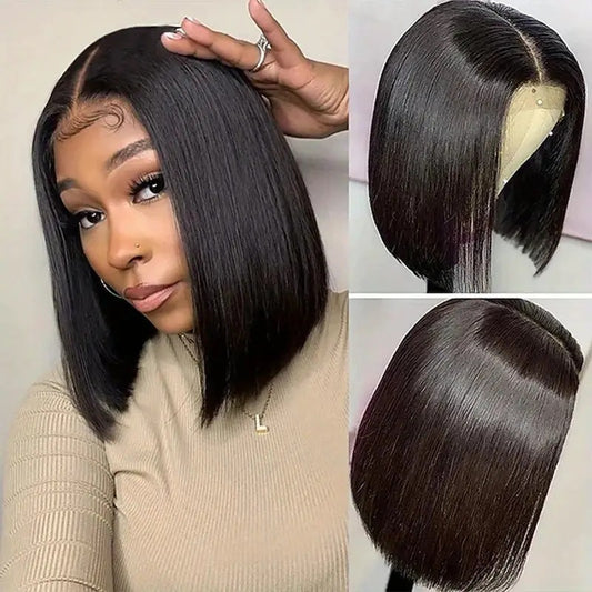 Pre-tied Lace Front Middle-parted Short Straight Fluffy Natural Stylish Wig