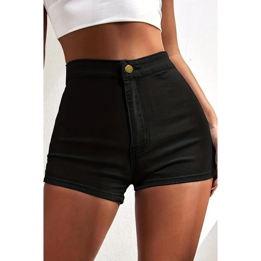 Womens Denim Shorts High Waisted Slimming Stretchy And Form Fitting With A Tight Body Hugging Design