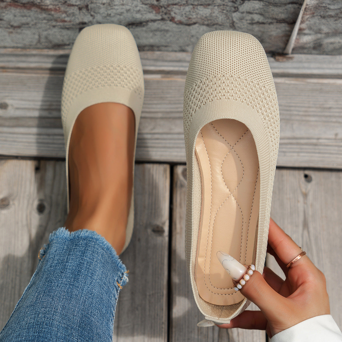 Large Size Flying Woven Women's Shoes Shallow Mouth Mesh Breathable