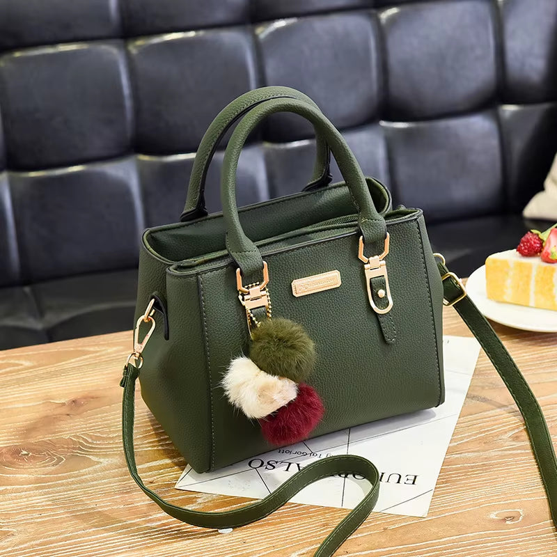 PU Leather Vintage Handbags for Women - Plush Tassel Messenger Tote and Crossbody Bag