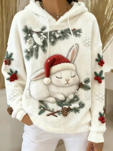 Womens Flannel Christmas Crew-Neck Long-Sleeve Top