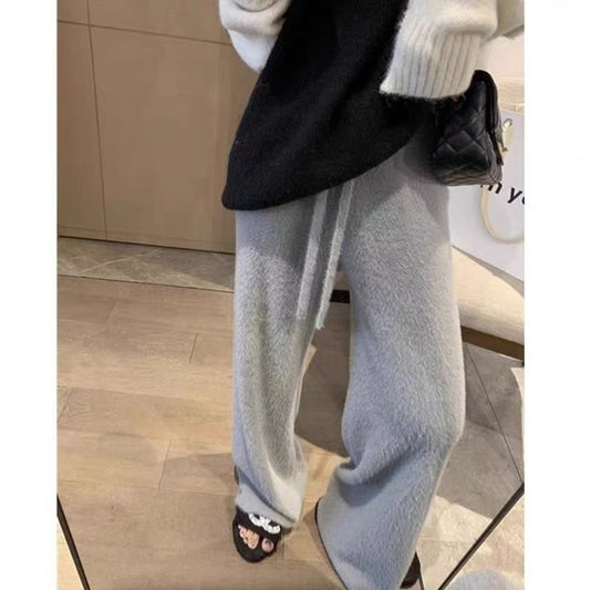 High-waisted Casual Pants Soft  Straight-leg Knitted Trousers