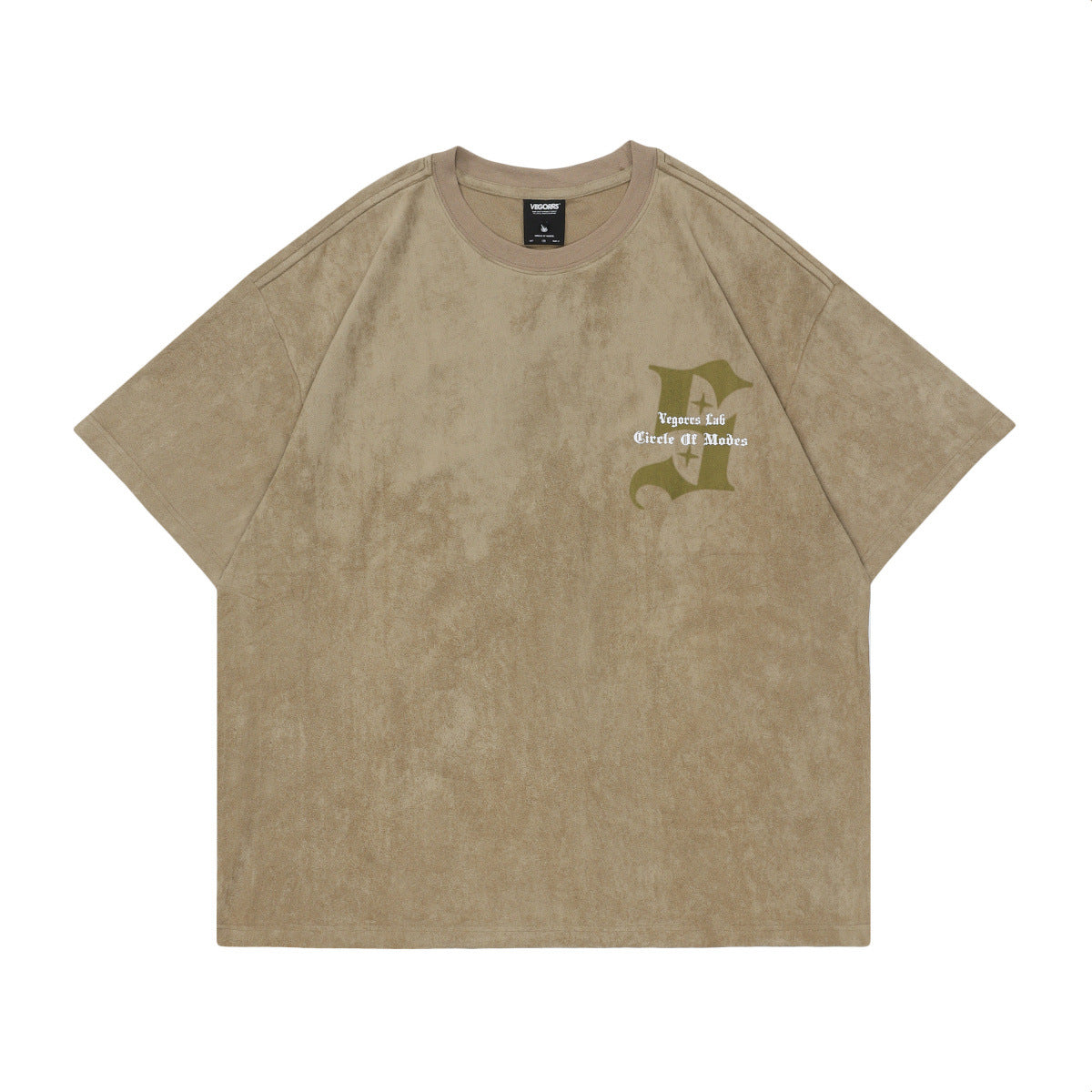 American Retro Virtual Shadow Letter Printed Suede Short Sleeve