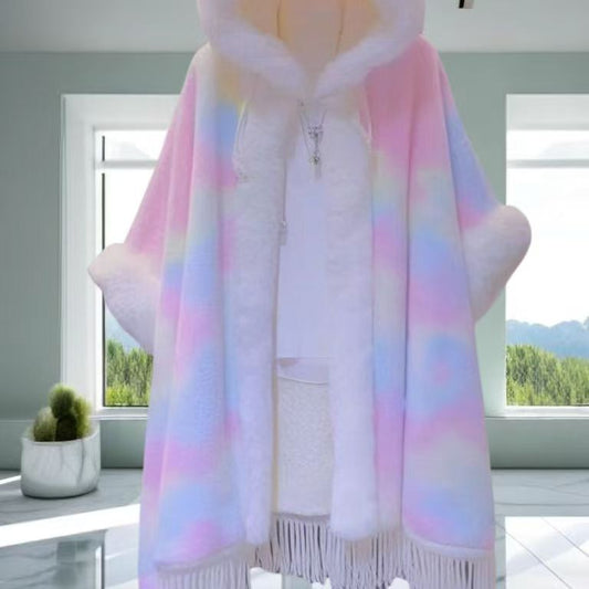Gradient Tie-dye Cloak Coat For Women