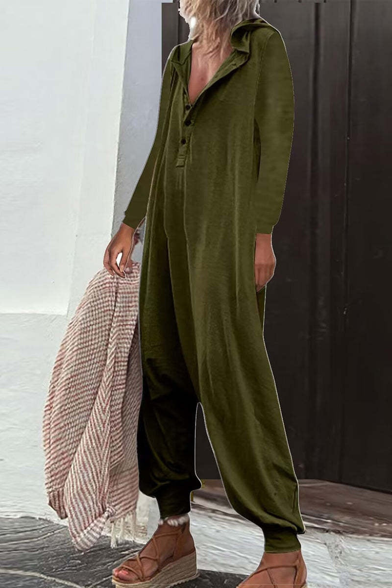 Hooded Side Pocket Long Sleeve Trousers Jumpsuit Baggy Pants