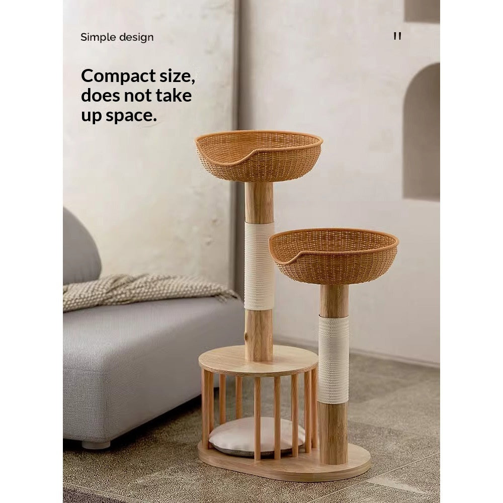 Solid Wood Cat Climbing Frame, Cat Tree, And Cat Bed All-in-one