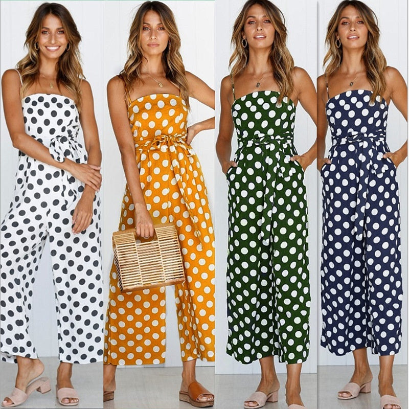 Polka Dot Printing Gallus Siamese Trousers Elegant And Comfortable