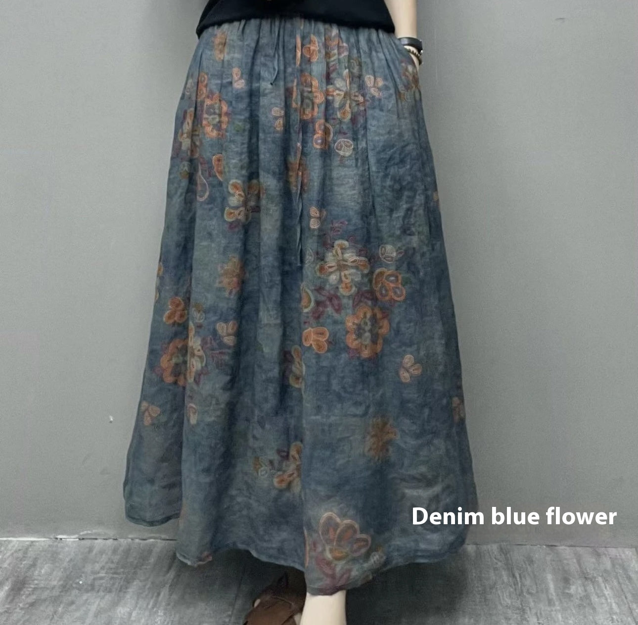 Ramie Printed Skirt Women Big Swing Art